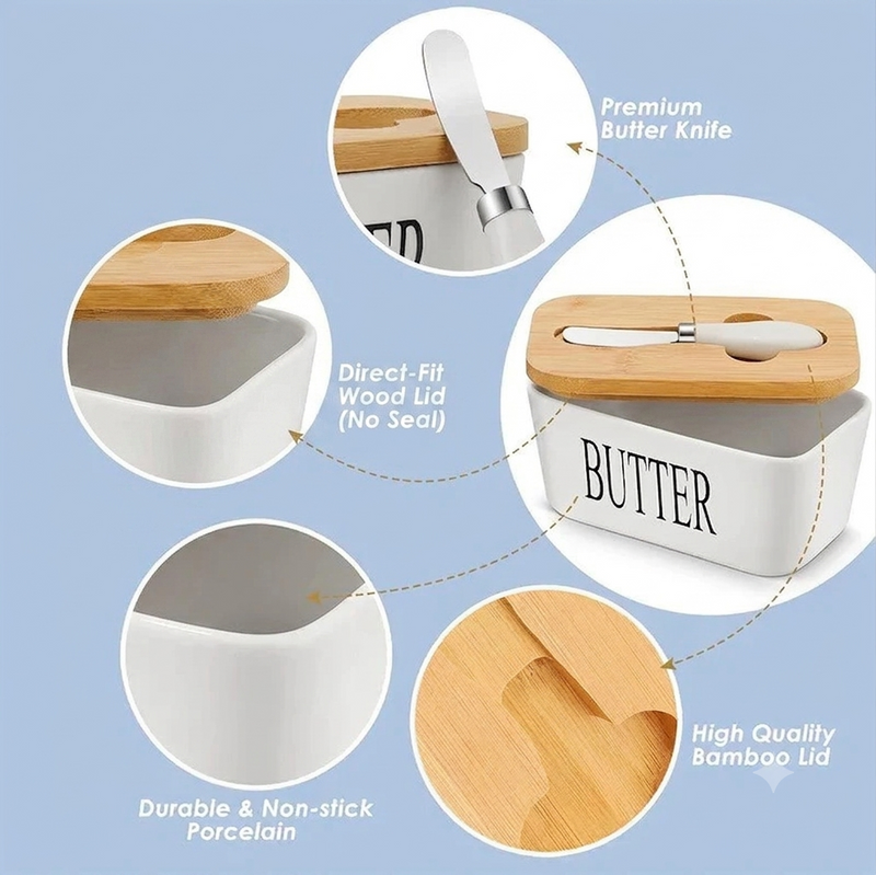 Ceramic Butter Dish with Lid &  Knife