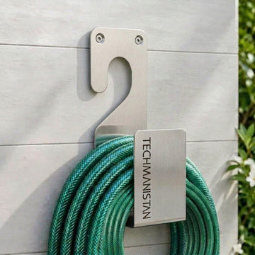 Stainless Steel Wall-Mounted Garden Hose Holder - Silver
