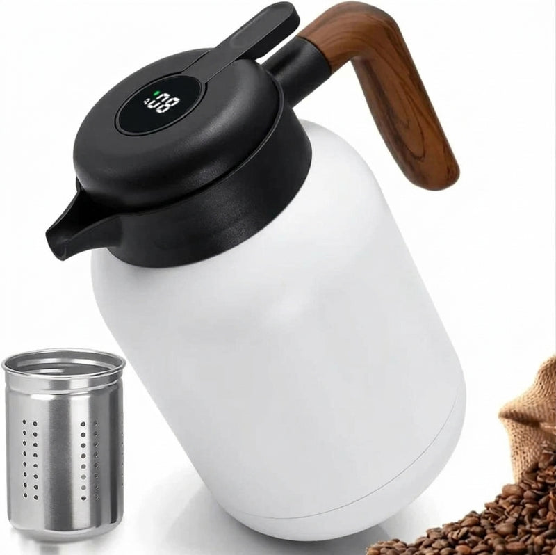 2000ml Temperature Display Vacuum Coffee Pot With Wooden Handle