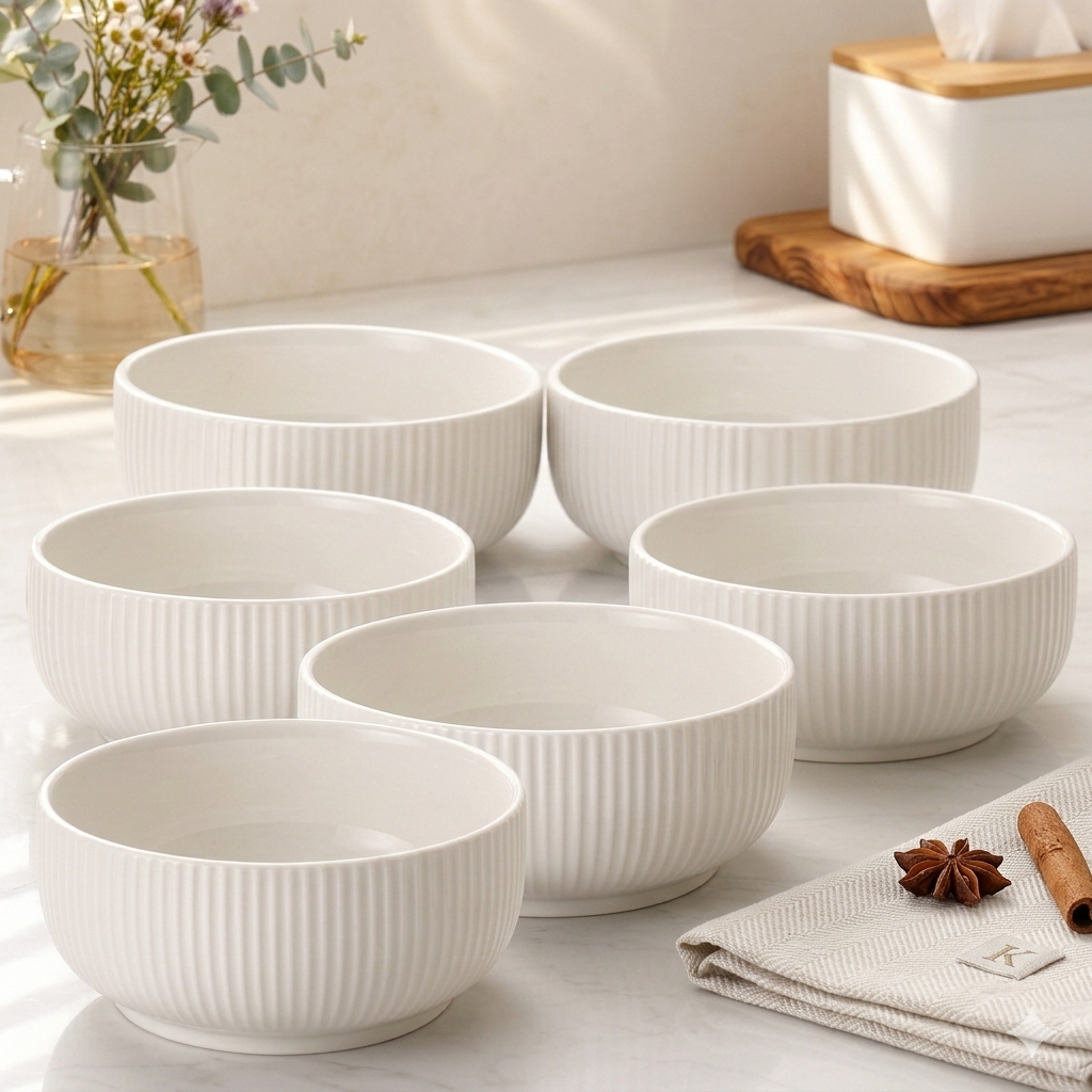 Large Ribbed Serving Bowl - 6 Inch White