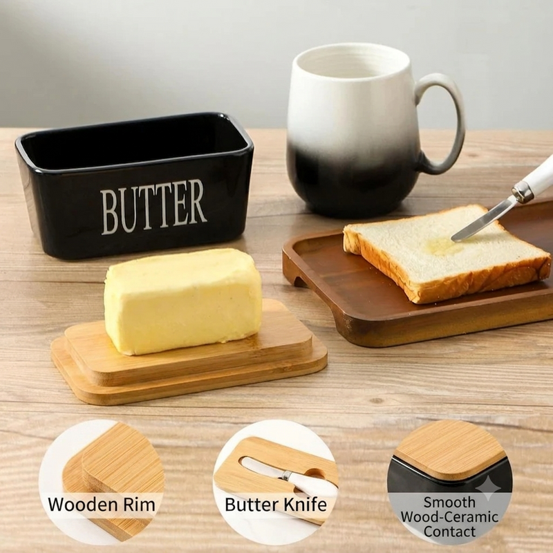 Ceramic Butter Dish with Lid &  Knife