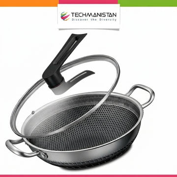 Honeycomb Laser Coated Wok with Lid, Karahi | Techmanistan