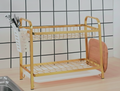 2-Tier Gold Dish Drying Rack with Utensil Holder & Drain Tray