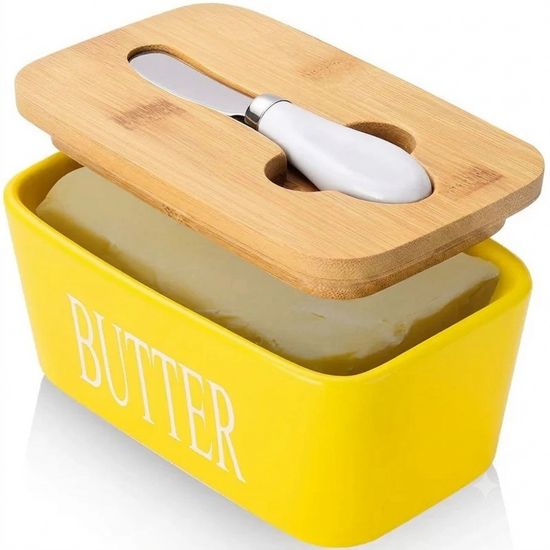 Ceramic Butter Dish with Lid &  Knife