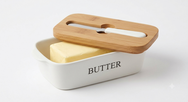 Ceramic Butter Dish with Lid &  Knife