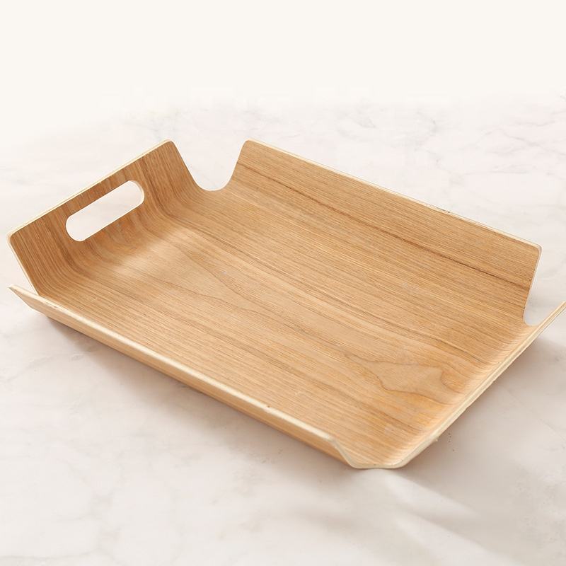 Curved Wooden Serving Tray with Handles