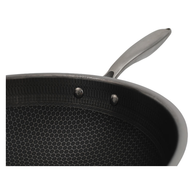 Single Handle Laser Coated Honeycomb Stainless Steel Wok With Lid