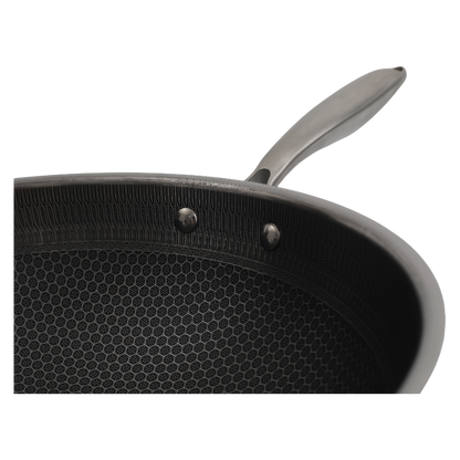 Single Handle Honeycomb Print Stainless Steel Nonstick Wok With Lid
