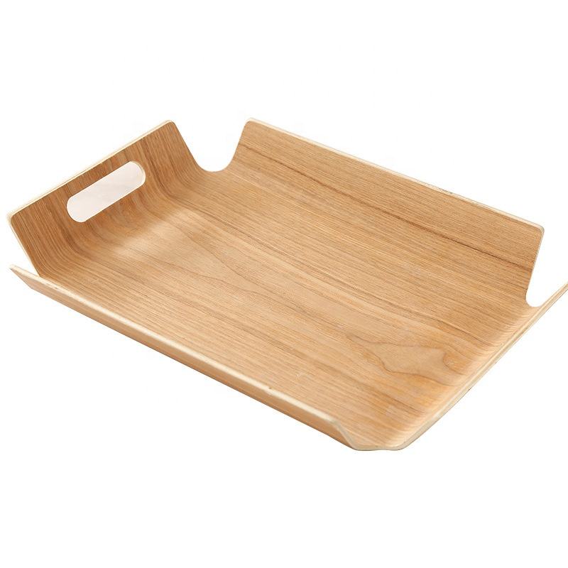 Curved Wooden Serving Tray with Handles