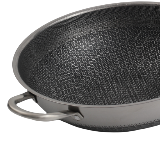 Single Handle Laser Coated Honeycomb Stainless Steel Wok With Lid