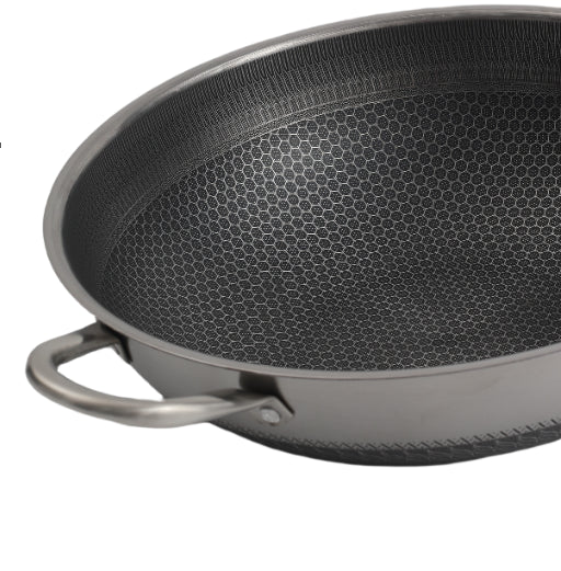 Single Handle Honeycomb Print Stainless Steel Nonstick Wok With Lid