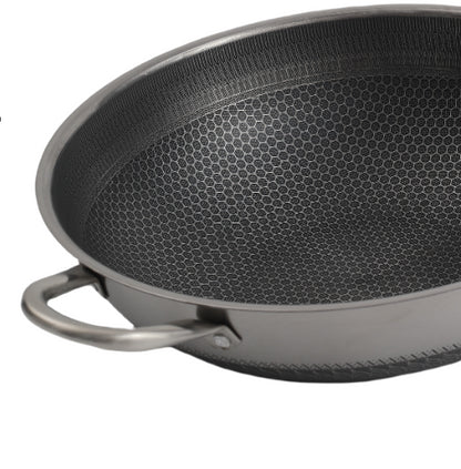 Single Handle Honeycomb Print Stainless Steel Nonstick Wok With Lid