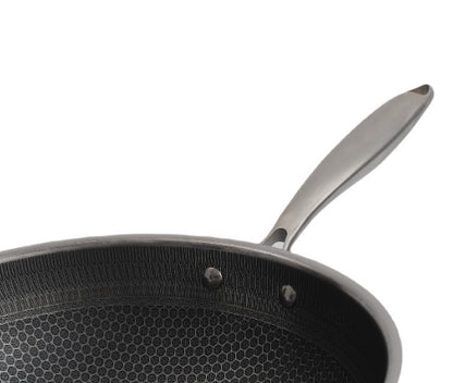 Single Handle Honeycomb Print Stainless Steel Nonstick Wok With Lid