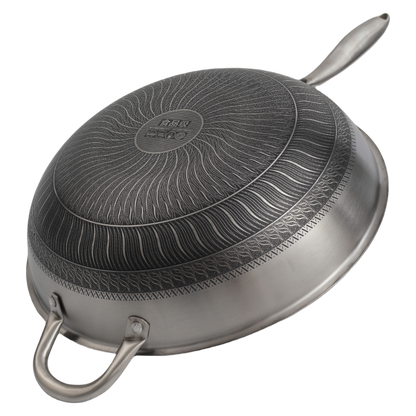 Single Handle Honeycomb Print Stainless Steel Nonstick Wok With Lid