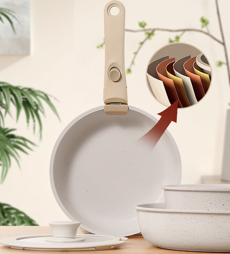 11-Piece Non-Stick Maifan Stone Cookware Set with Detachable Handle