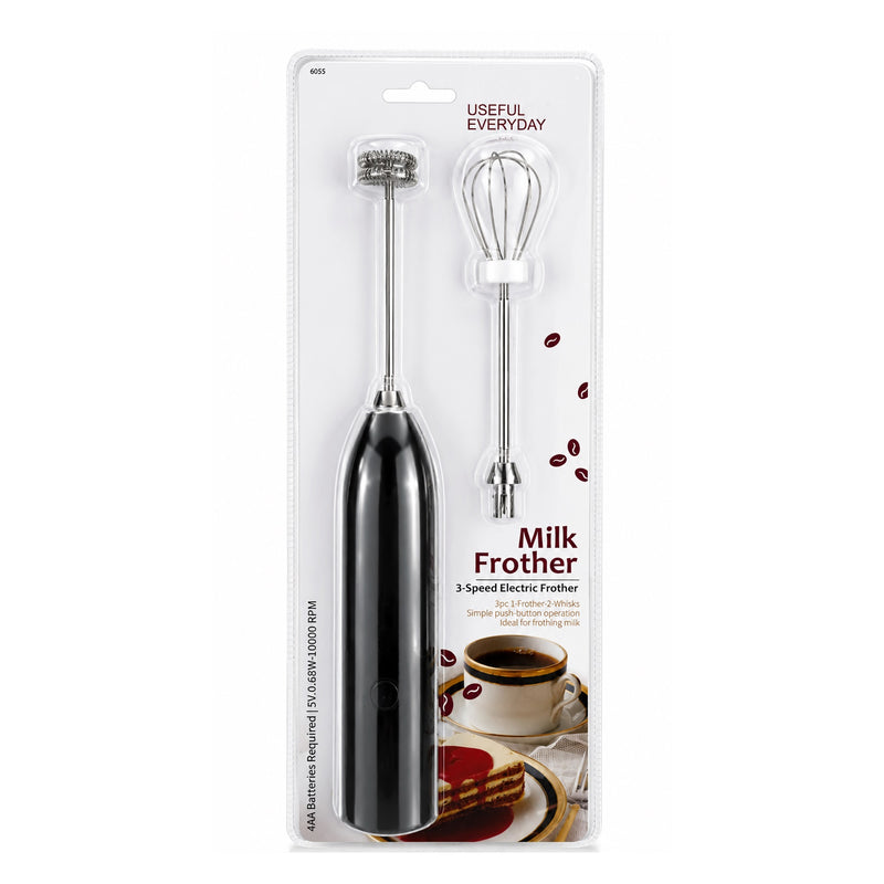Portable Milk Frother with 2 Stainless Steel Heads and 3 Speeds