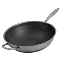 Single Handle Laser Coated Honeycomb Stainless Steel Wok With Lid