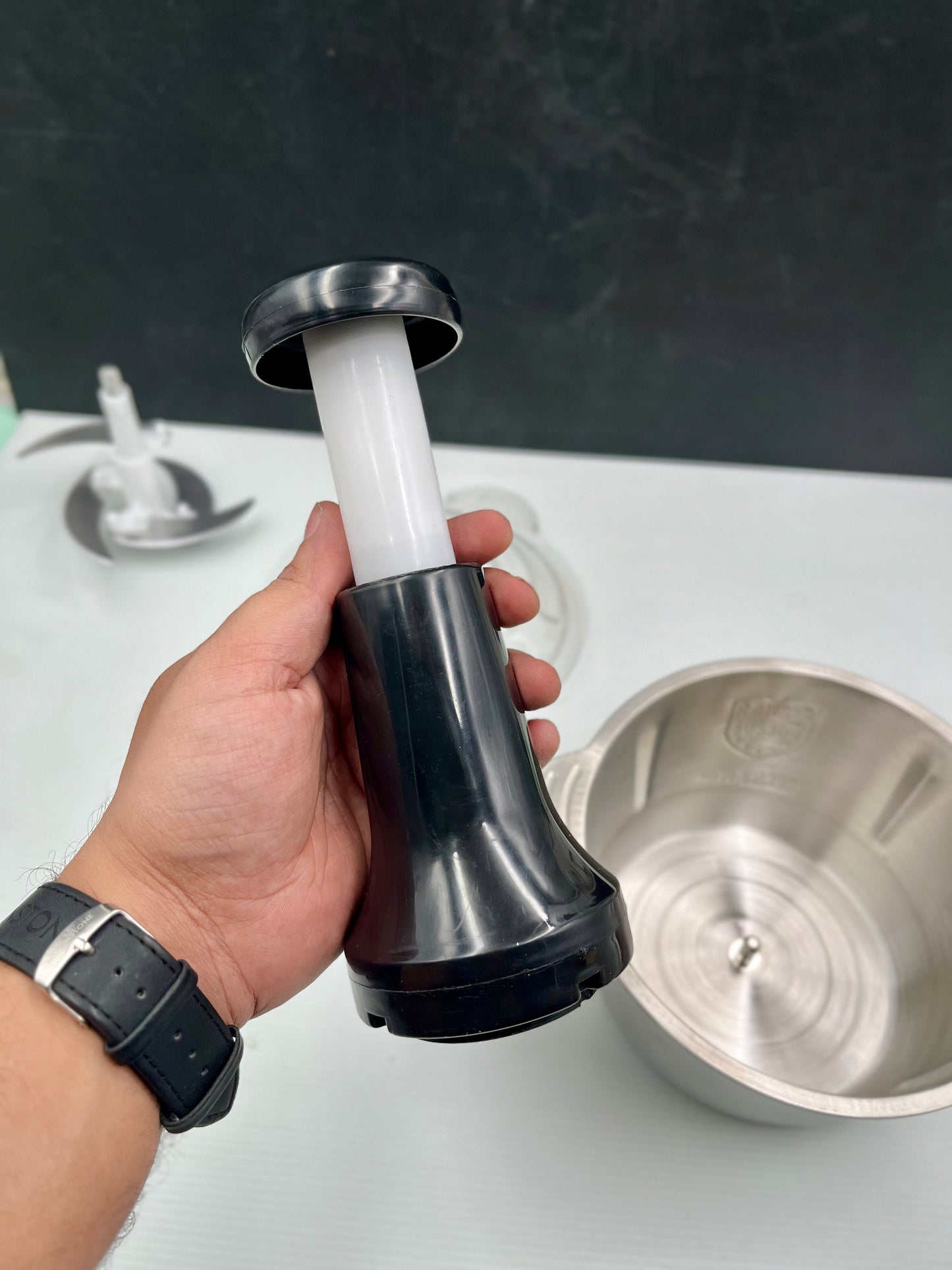 Multifunctional Hand Press Chopper Steel Bowl with 4 Blades - 2L - Techmanistan in Pakistan