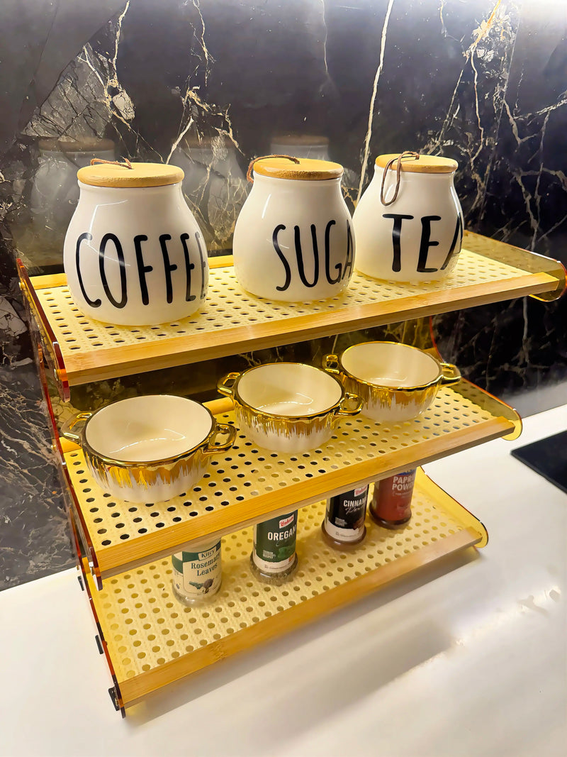 3-Tier Bamboo & Acrylic Kitchen Storage Organizer