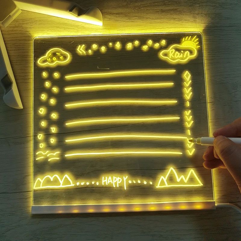 Light up Dry Erase LED Acrylic Message Marker Board with Light, Memo Letter Board Note Glass Clear Board (10 x 8 inches approx)