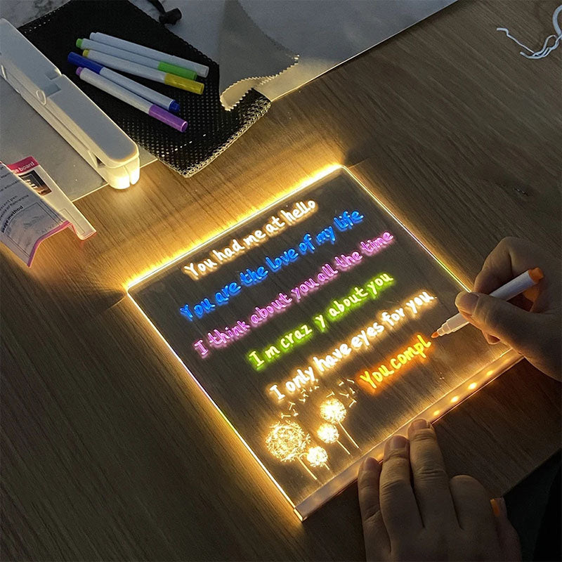 Light up Dry Erase LED Acrylic Message Marker Board with Light, Memo Letter Board Note Glass Clear Board (10 x 8 inches approx)