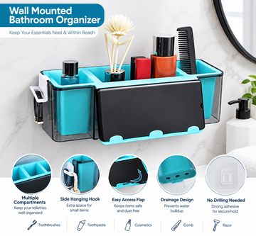Wall-Mounted Bathroom Organizer with Hooks