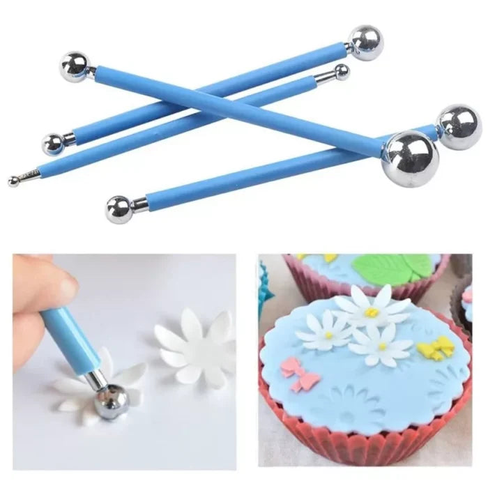 4Pcs Stainless Steel Fondant Ball Modeling Tool Set for Cake Decorating