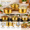 Hammered Design Stainless Steel Cooking Pot Set with Glass Lids