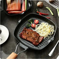 Non-Stick Square Grill Pan With Foldable Wooden Handle