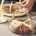 2200ml Nordic Style Glass Basket with Wooden Handle & Divider
