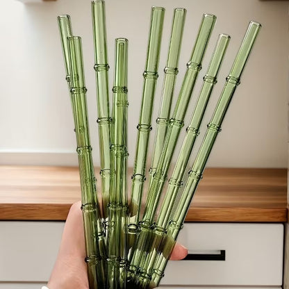 Set of 4 - Random Color Glass Straws with Cleaning Brush