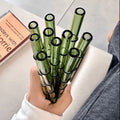 Set of 4 - Random Color Glass Straws with Cleaning Brush