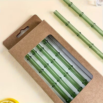 Set of 4 - Random Color Glass Straws with Cleaning Brush