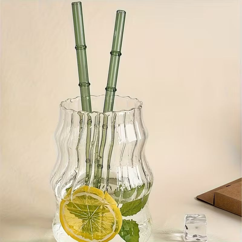 Set of 4 - Random Color Glass Straws with Cleaning Brush