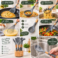7-Piece Kitchen Spoon Set with Wooden Base