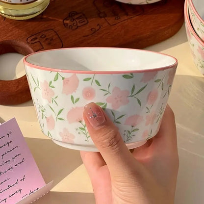 1Piece - Pink Floral Ceramic Bowl Techmanistan