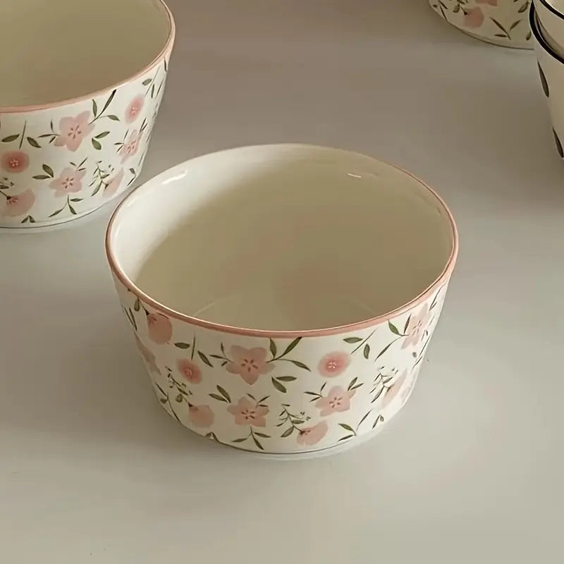 1Piece - Pink Floral Ceramic Bowl Techmanistan