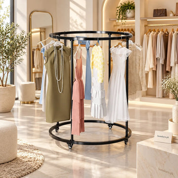 360° Rotating Garment Rack with Wheels – Round Clothes Stand