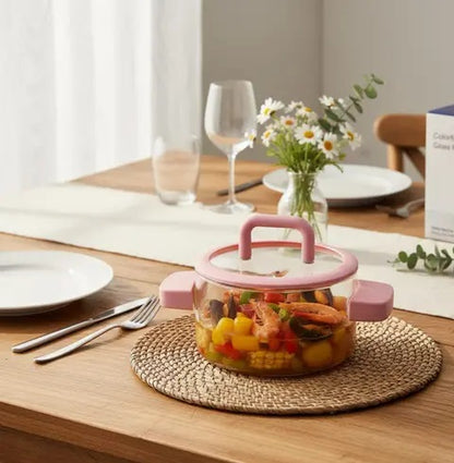 Heat Resistant Clear Glass Pot with Lid & Fire Proof Handles