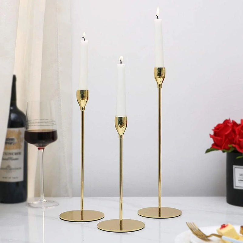 Set of 3 - Golden Candle Holders