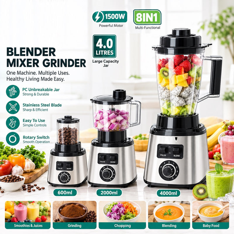 8-in-1 Blender Mixer Grinder 4L – 1500W