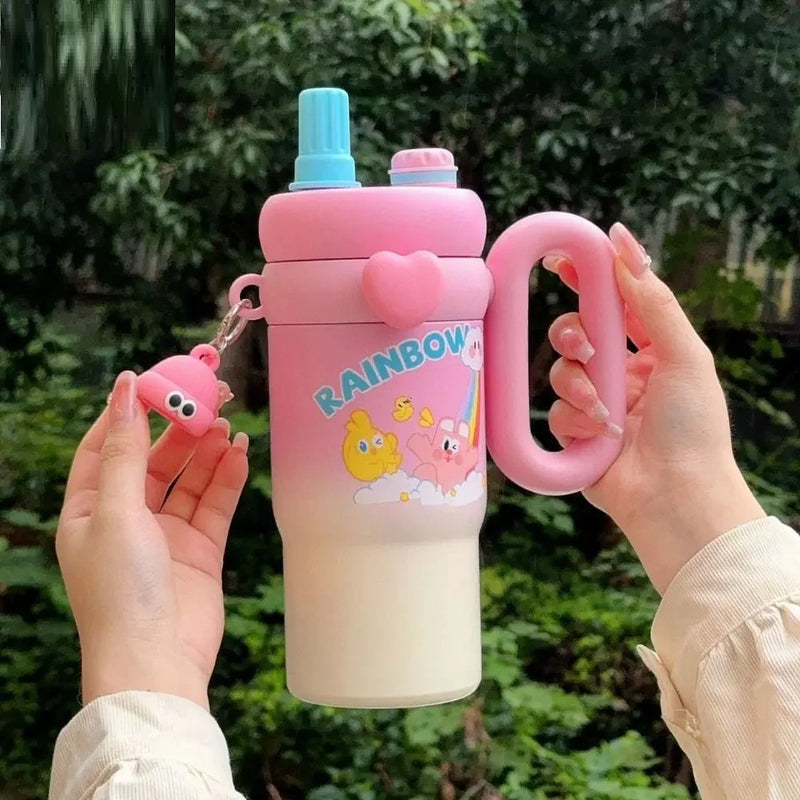 900ml Kawaii Insulated Tumbler with Handle and Straw