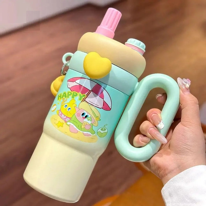 900ml Kawaii Insulated Tumbler with Handle and Straw