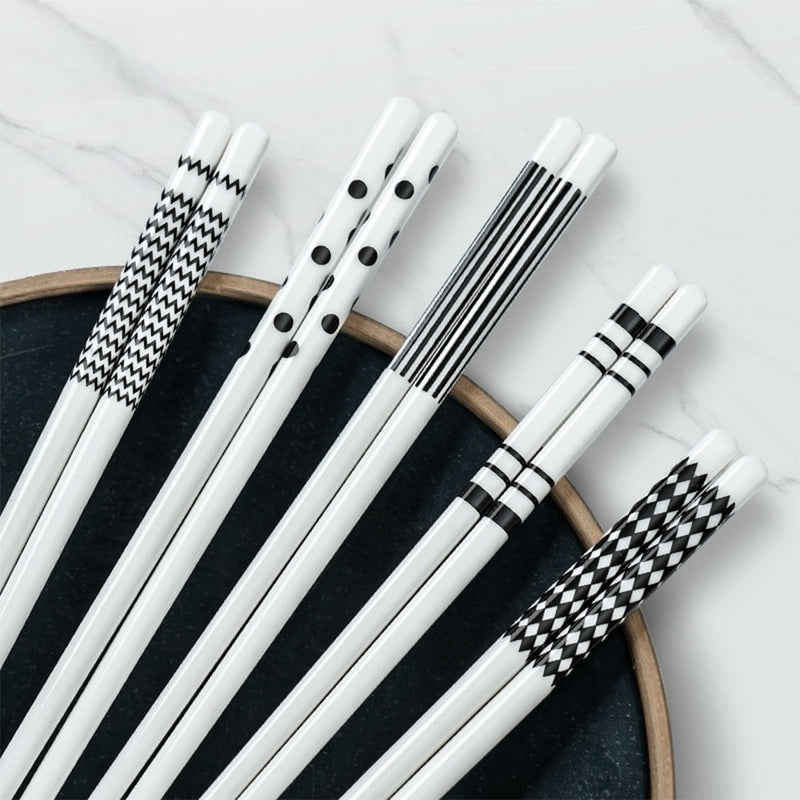 Geometric Pattern Ceramic Chopsticks Set, 5 Pairs