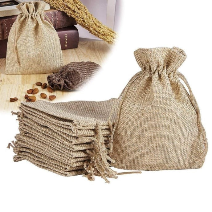 Natural Jute Drawstring Bags, Pack of 10