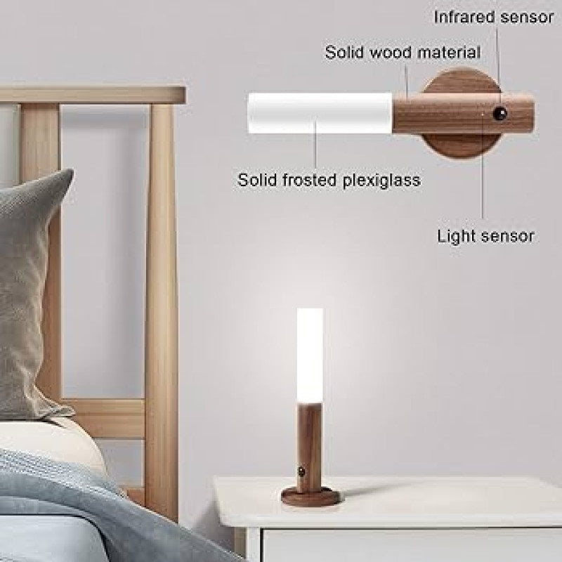 Wooden Rechargeable Wall Light – LED Motion Sensor Night Light