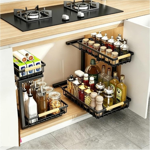 2-Tier Pull-Out Under Sink Organizer with Adjustable Height