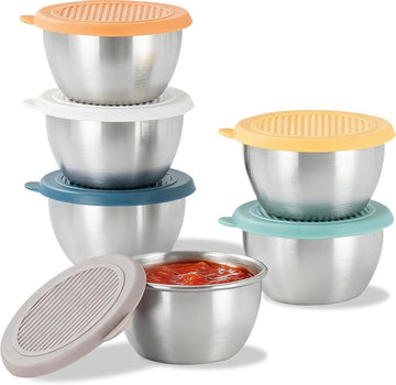 Stainless Steel Condiment Containers with Silicone Lids, Set of 6