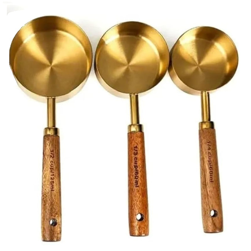 3pcs/Set Steel Measuring Cups with Wooden Handle