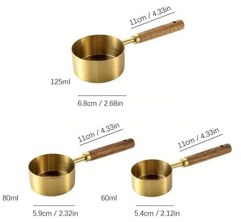 3pcs/Set Steel Measuring Cups with Wooden Handle